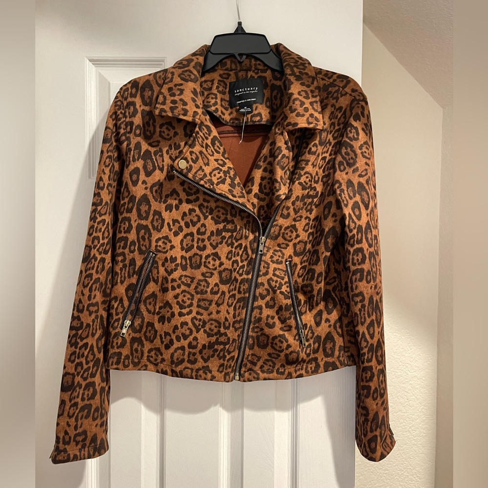 Sanctuary moto style leopard jacket size M brand New